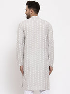 Jompers Men Light Grey Embroidered Kurta Only | Grocsy