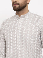 Jompers Men Light Grey Embroidered Kurta Only | Grocsy