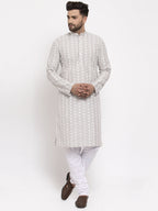 Jompers Men Light Grey Embroidered Kurta Only | Grocsy