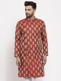Jompers Men Maroon Jacquard Kurta Only | Grocsy