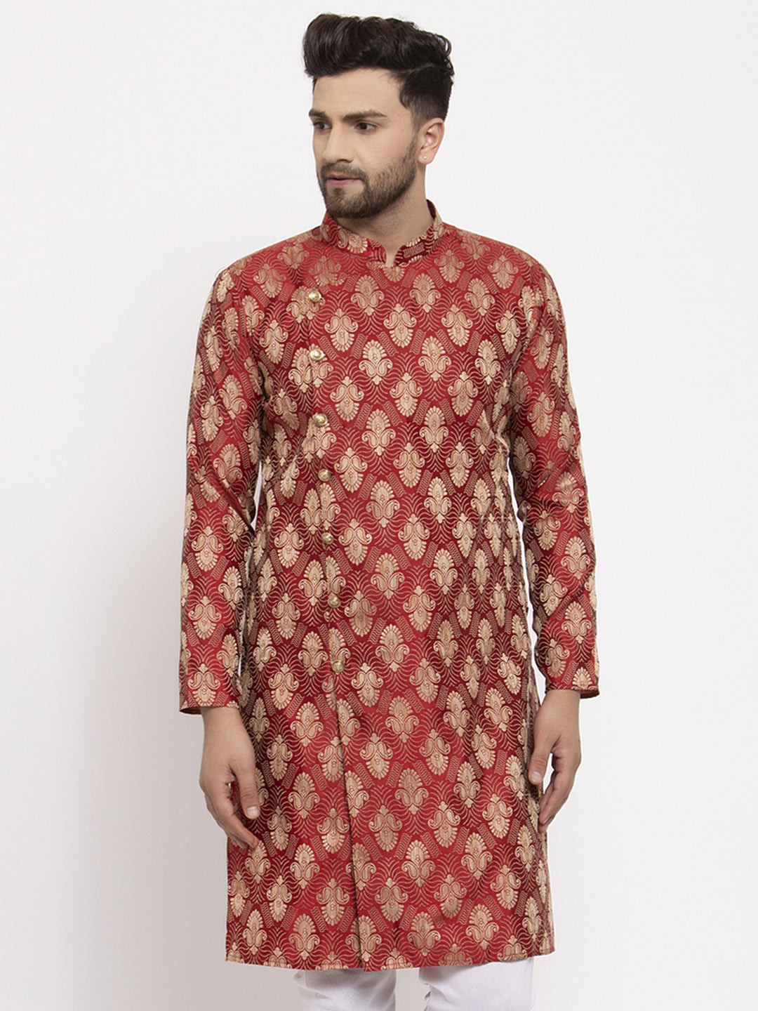 Jompers Men Maroon Jacquard Kurta Only | Grocsy