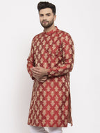 Jompers Men Maroon Jacquard Kurta Only | Grocsy