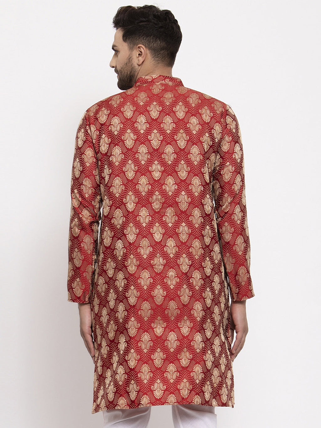 Jompers Men Maroon Jacquard Kurta Only | Grocsy
