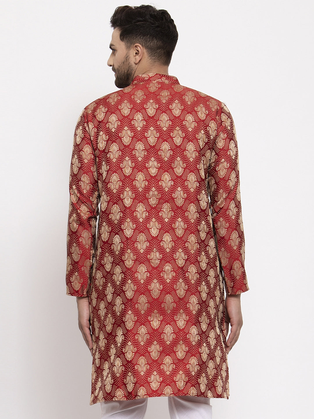 Jompers Men Maroon Jacquard Kurta Only | Grocsy