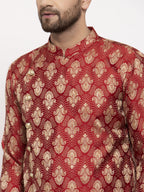 Jompers Men Maroon Jacquard Kurta Only | Grocsy