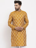 Jompers Men Mustard Yellow & White Jacquard Kurta Only | Grocsy