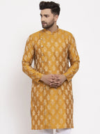 Jompers Men Mustard Yellow & White Jacquard Kurta Only | Grocsy