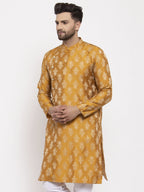 Jompers Men Mustard Yellow & White Jacquard Kurta Only | Grocsy