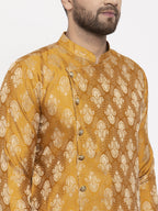 Jompers Men Mustard Yellow & White Jacquard Kurta Only | Grocsy