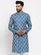 Jompers Men Blue Jacquard Kurta Only | Grocsy