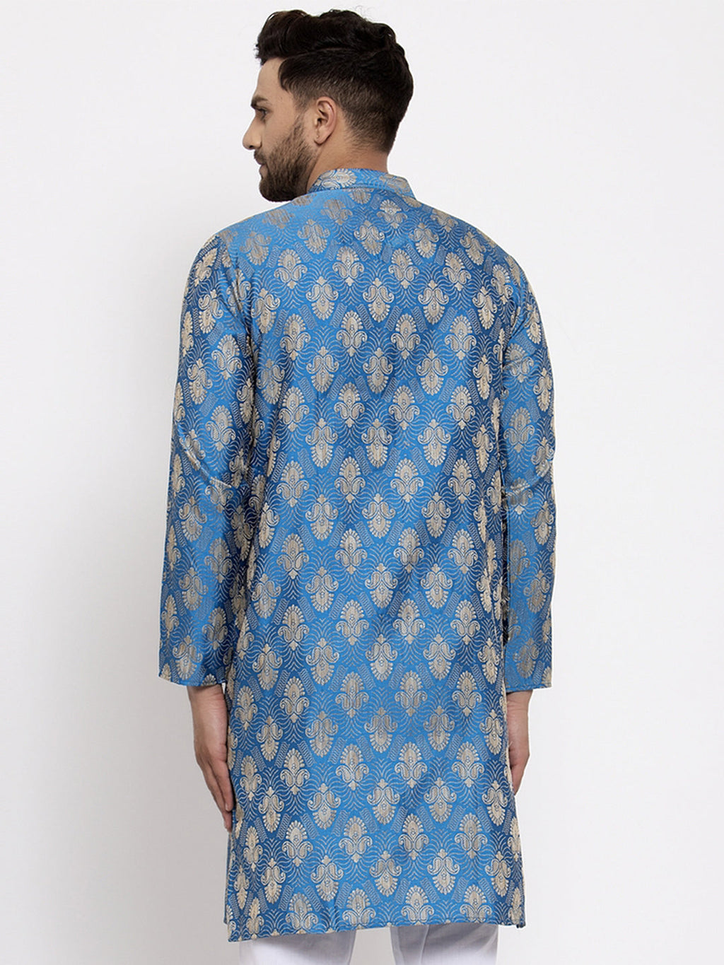 Jompers Men Blue Jacquard Kurta Only | Grocsy