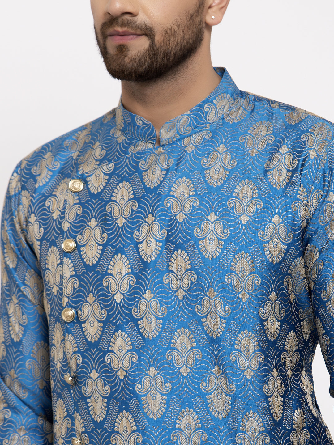 Jompers Men Blue Jacquard Kurta Only | Grocsy