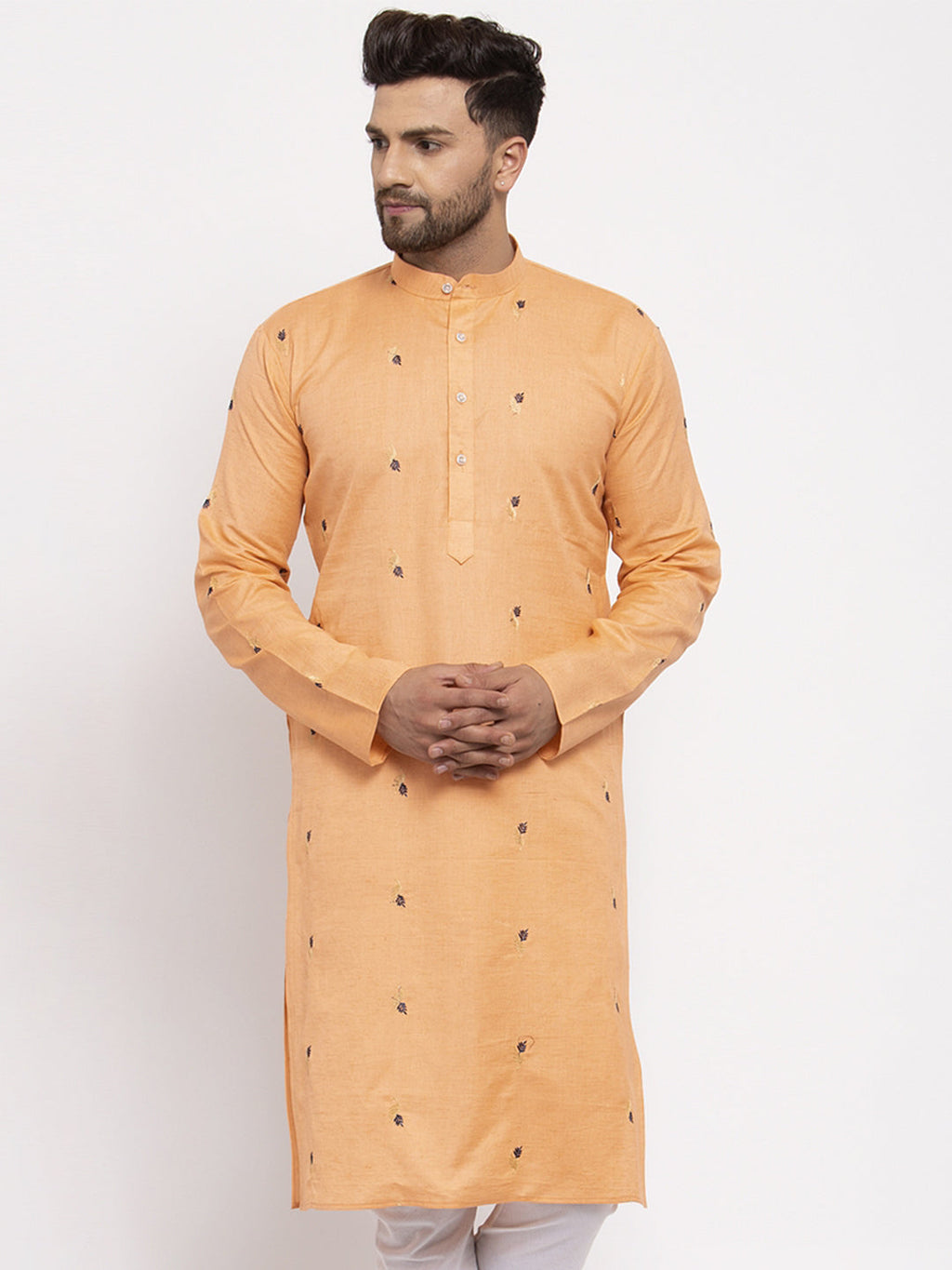Jompers Men's Orange Printed Cotton Kurta Only | Grocsy