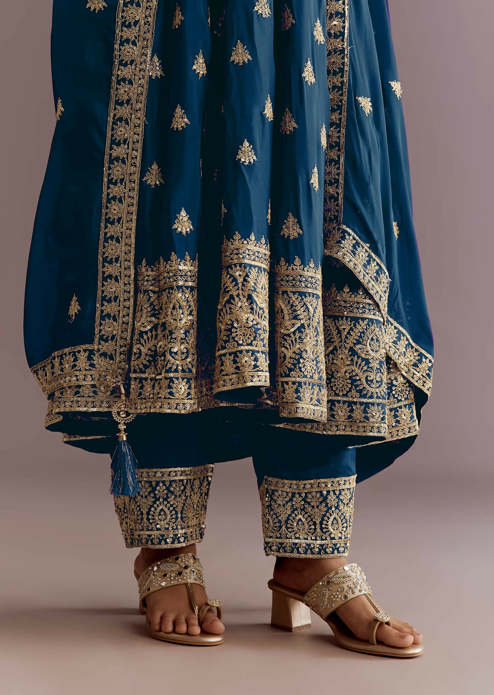 Teeya Creation Morpich Color Chinon Silk Embroidery Work Wedding Wear Gown | Grocsy
