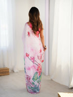 Off White Chinon Designer Digital Printed,Mirror Cut Work Saree - Manvika | Grocsy