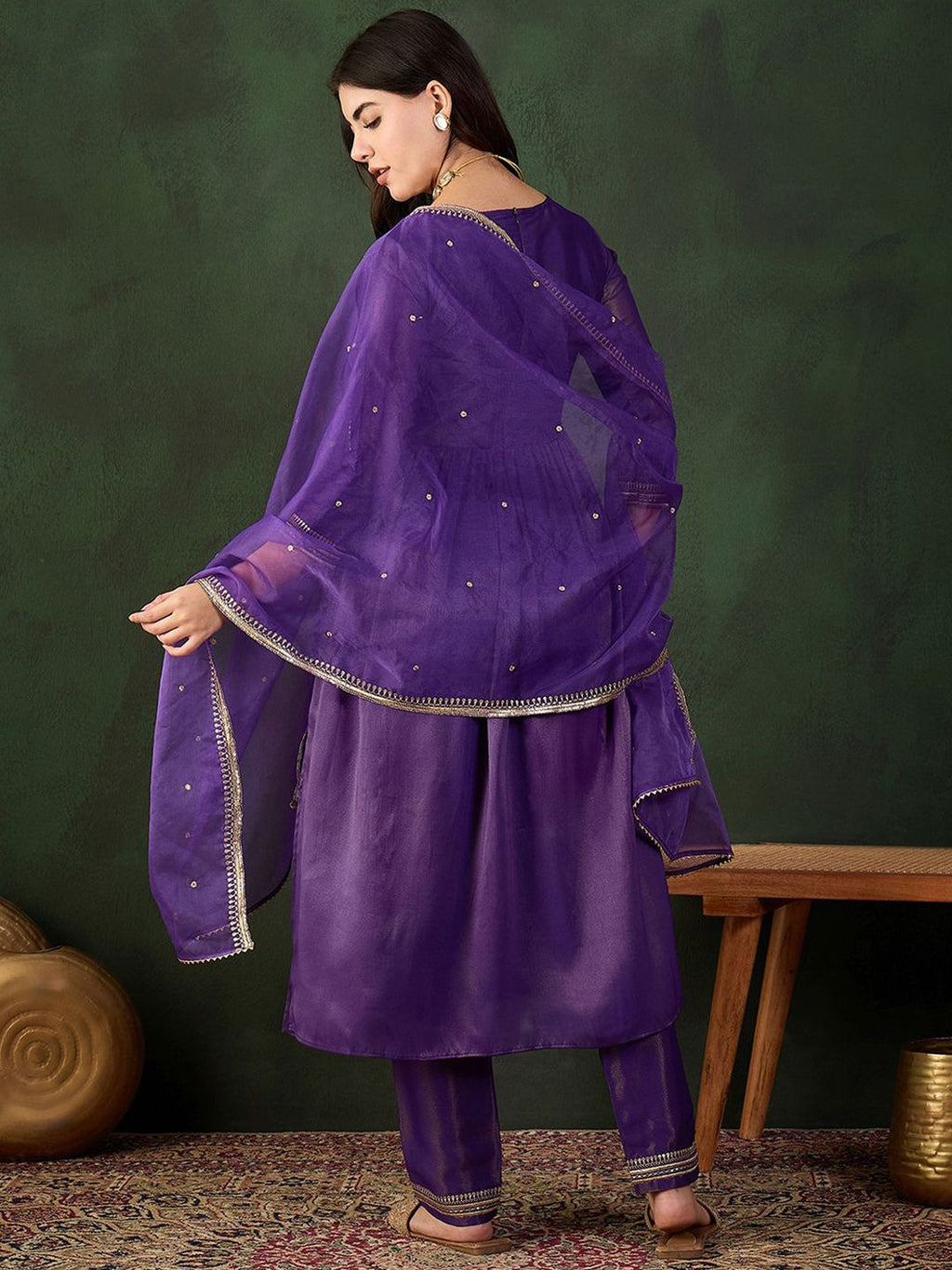 Sangria Embroidered Kurta & Trouser With Dupatta Kurta Set | Grocsy