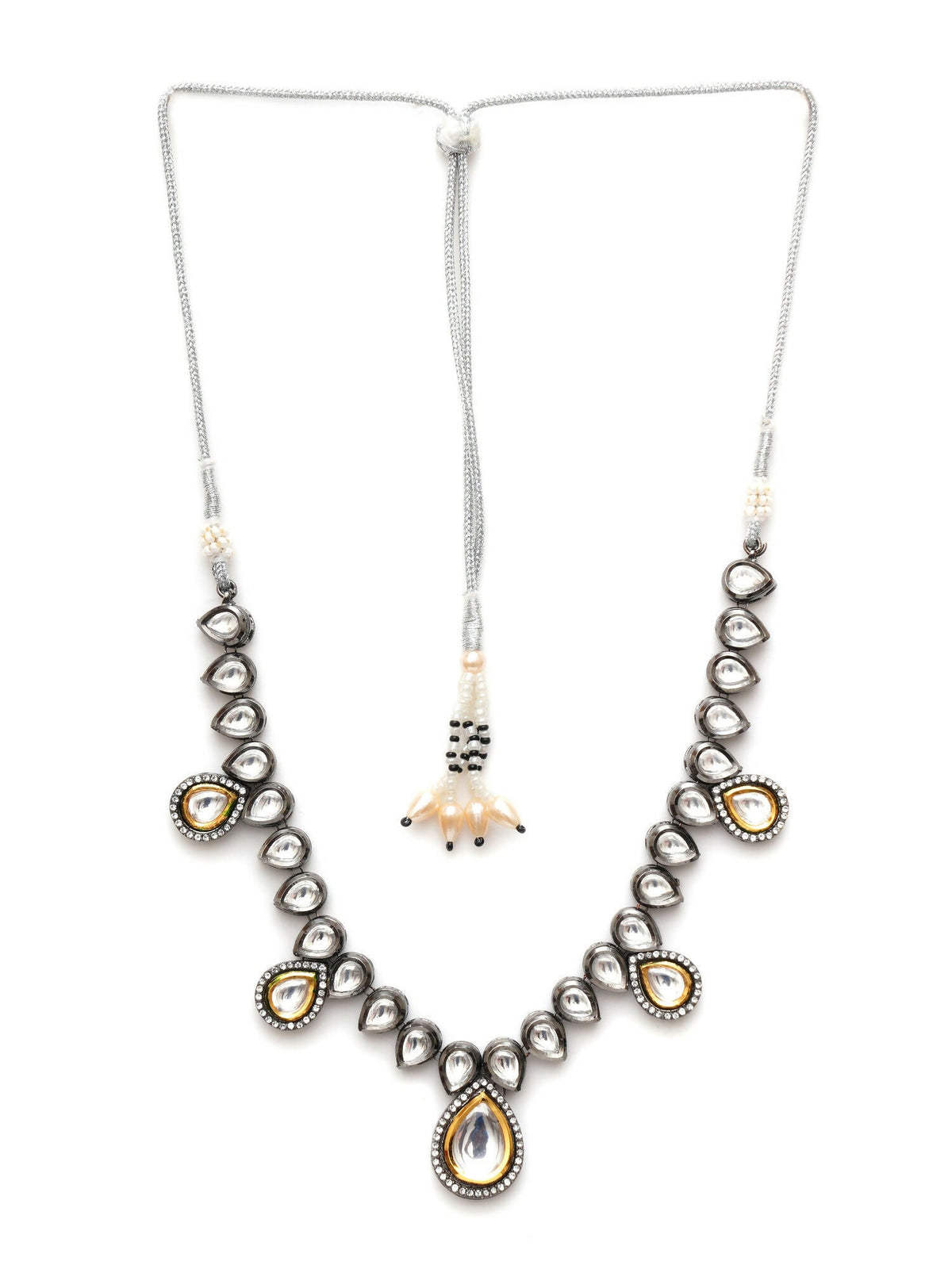 Dual Tone Kundan Neckpiece (silver) - Ruby Raang | Grocsy
