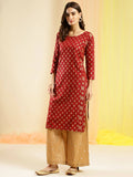 Maroon & Gold-Toned Viscose Rayon Ethnic Motifs Printed Kurta - Mamta | Grocsy