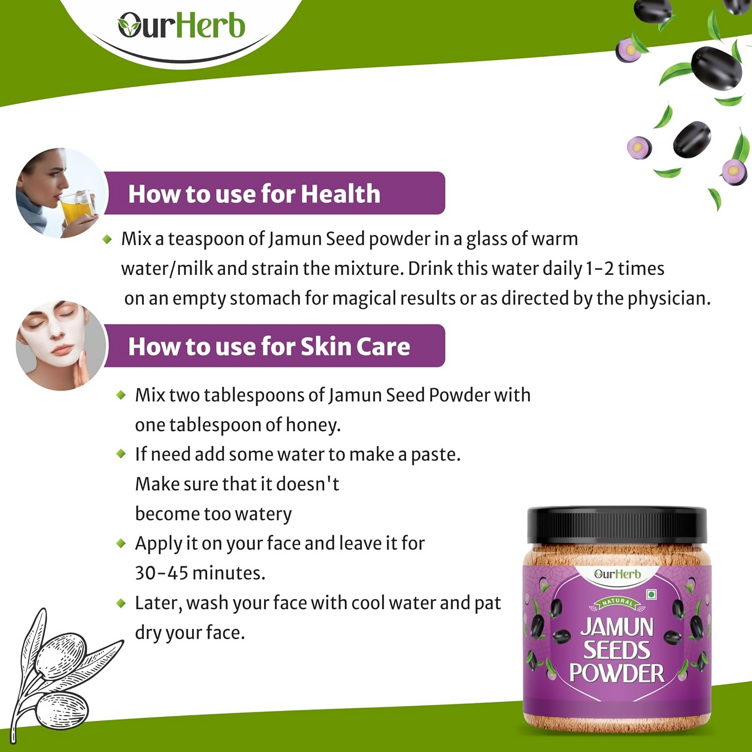 OurHerb Pure & Natural Jamun Seeds Powder | Grocsy