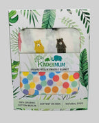 Kindermum Organic Cotton Muslin Swaddle Blanket 110 Cm X 110 Cm - Set Of 2 - Colorful Polka And Bear | Grocsy