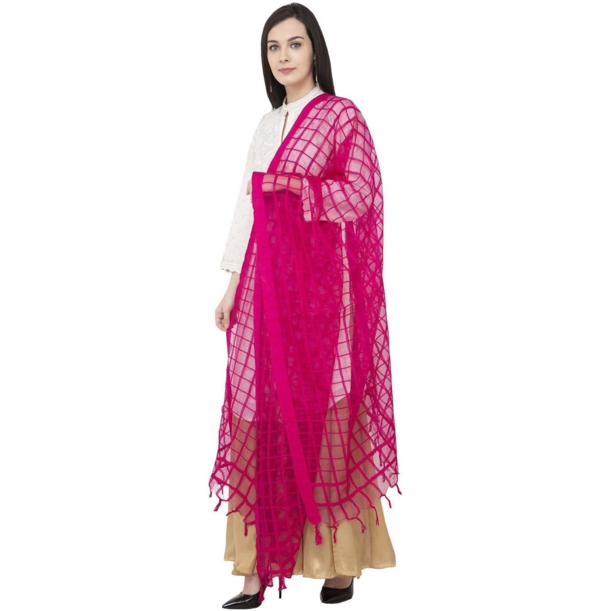 A R SILK Cotton Square Regular Rani Color Dupatta or Chunni | Grocsy