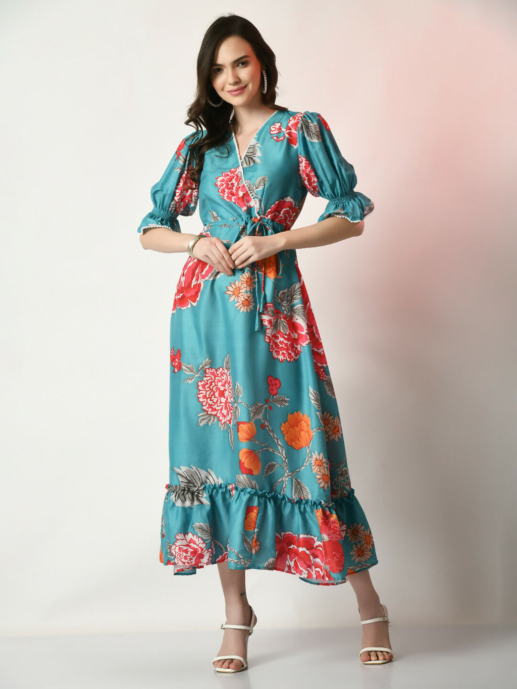 Myshka Women's Sea Green Printed Dress | Grocsy