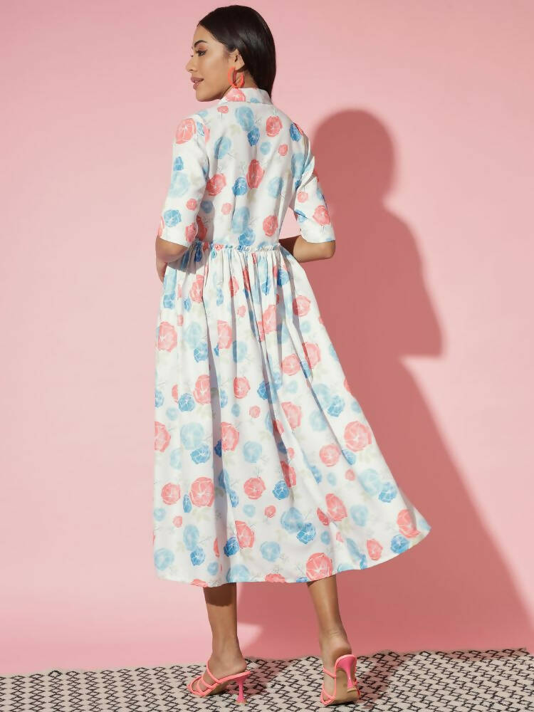 Myshka Women Multi Floral Rayon A-Line V-Neck Dress | Grocsy