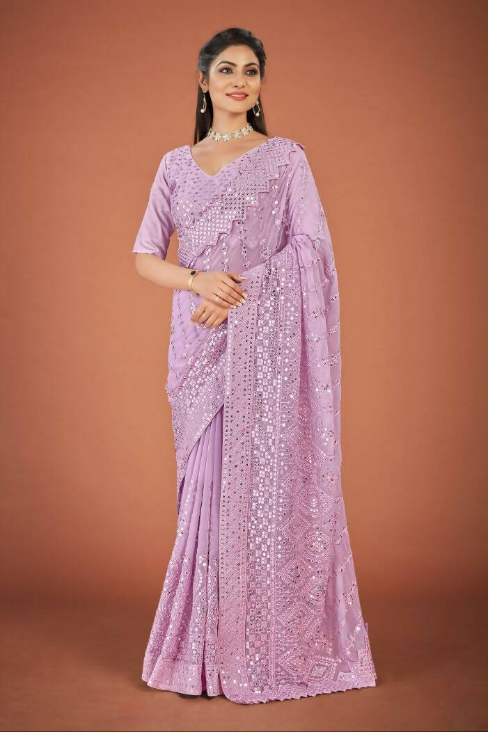 Vamsee Lavender Georgette Designer Saree | Grocsy