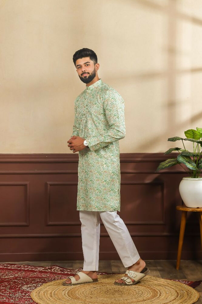 Green Art Silk Digital Printed, Embroidery Work Kurta Set - Mahotsav | Grocsy