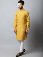 Even Apparels Yellow Color Pure Cotton Men's Kurta With Side Placket (SLD1192) | Grocsy