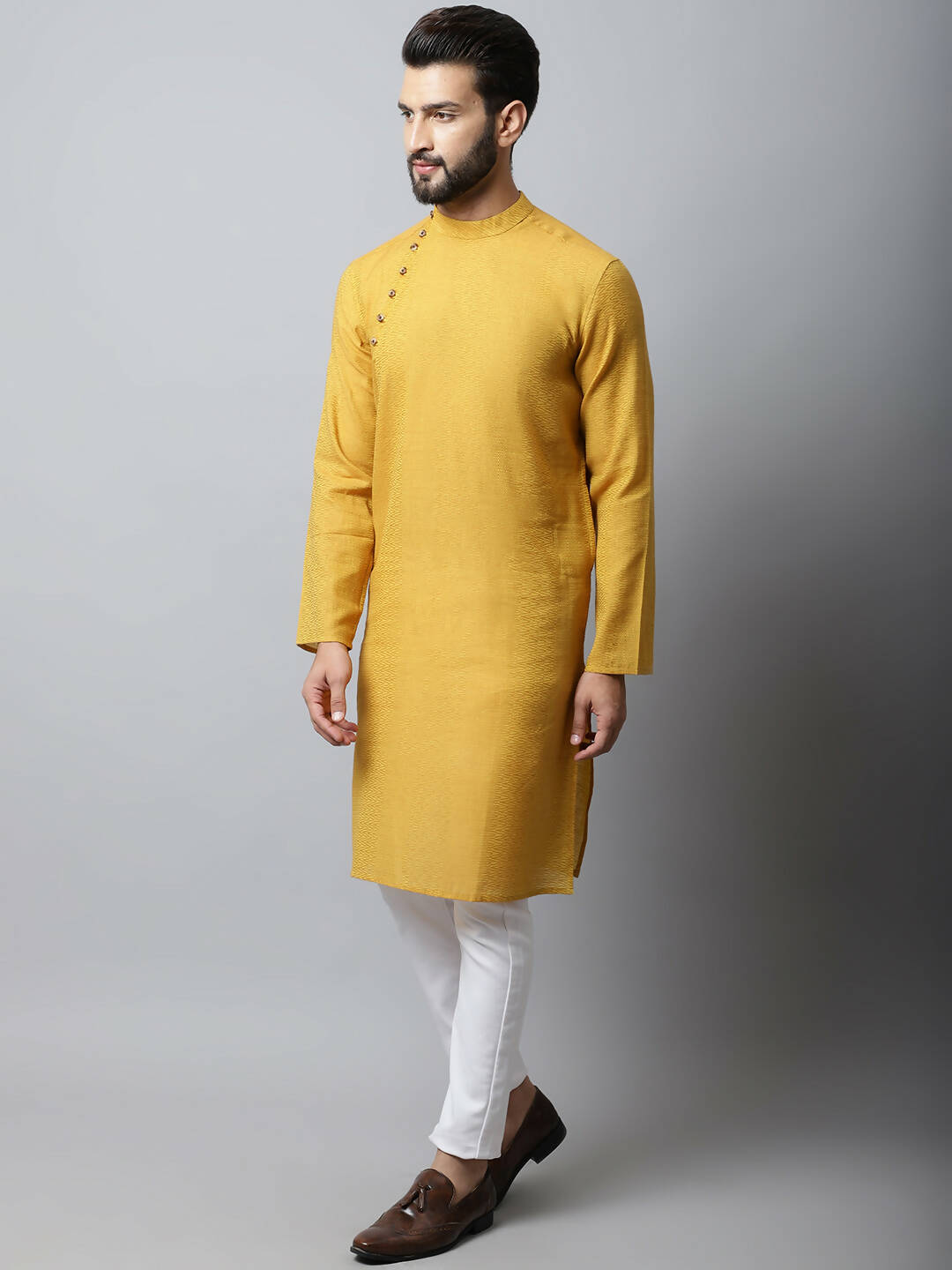 Even Apparels Yellow Color Pure Cotton Men's Kurta With Side Placket (SLD1192) | Grocsy