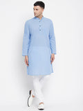 Even Apparels Blue Pure Cotton Men's Kurta With Band Collar | Grocsy