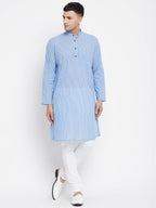 Even Apparels Blue Pure Cotton Men's Kurta With Band Collar | Grocsy