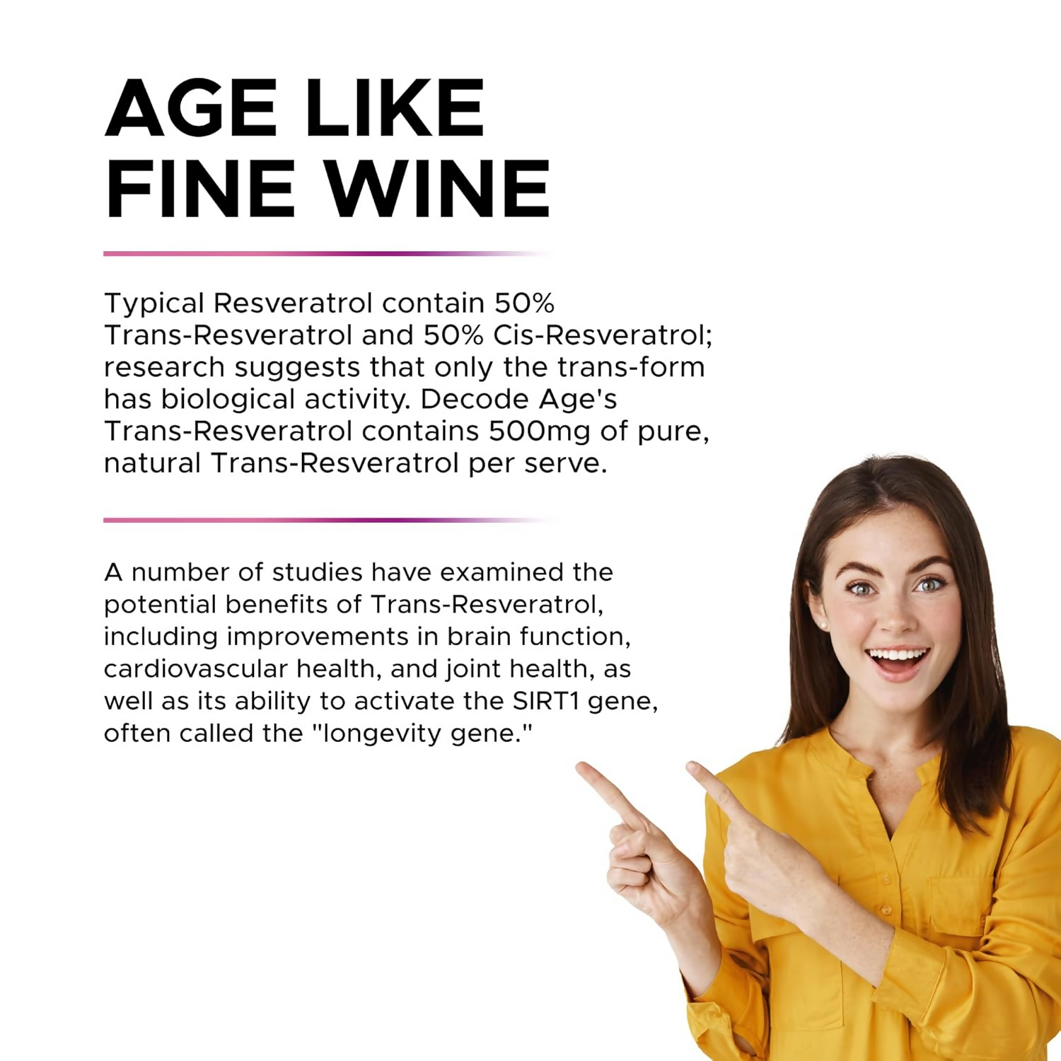Decode Age 99.5% Pure Trans Resveratrol 250mg Supplement Capsules | Grocsy