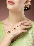 NVR Women's Red Gold-Polished Stone Studded Handcrafted Ring Bracelet | Grocsy