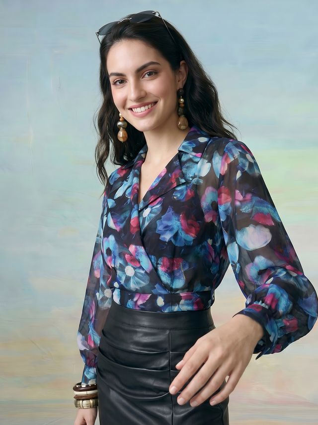 Janasya Black A-Line Georgette Top | Grocsy