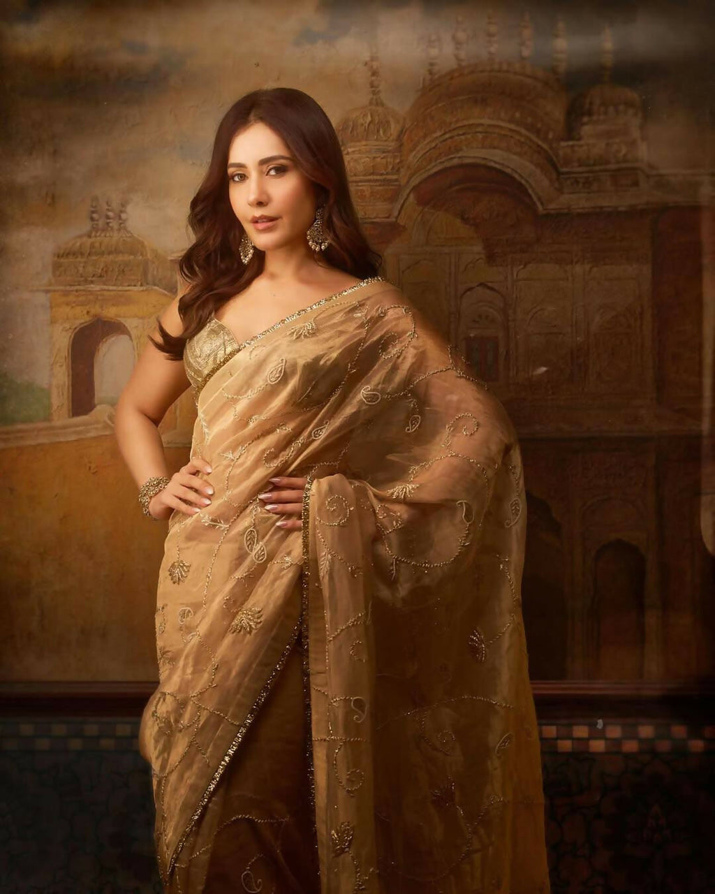 Joban Fashion Beige Rose Gold Silk Party Wear Sarees | Grocsy