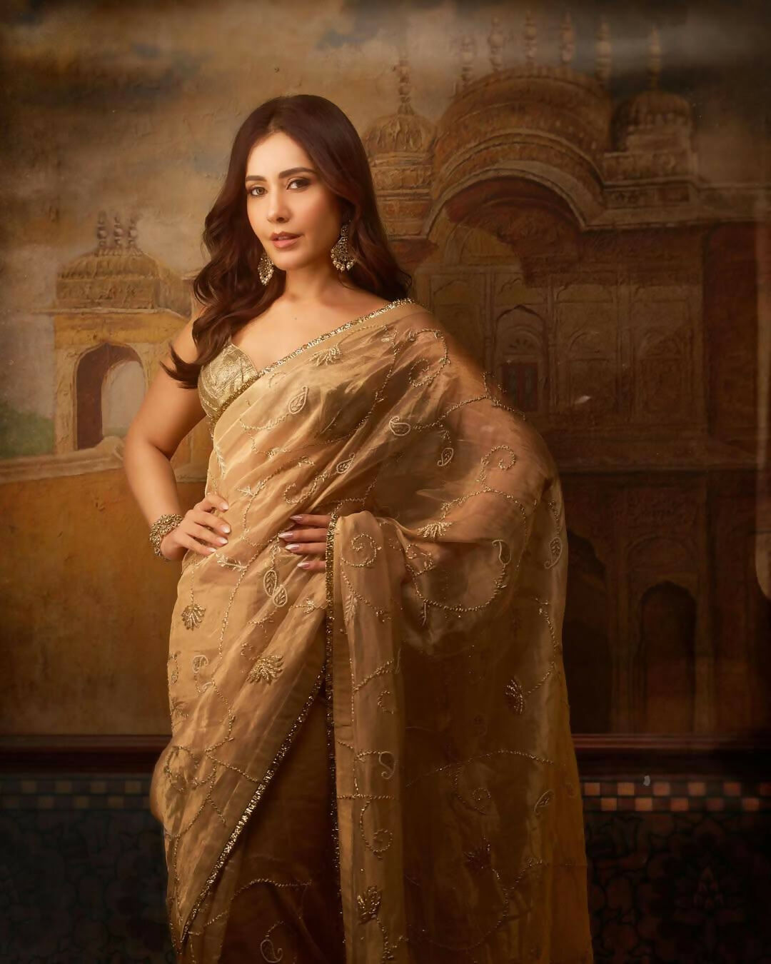Joban Fashion Beige Rose Gold Silk Party Wear Sarees | Grocsy
