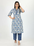 Aramya Off White Soft Cotton Floral Print Straight Kurta Set for Women | Grocsy