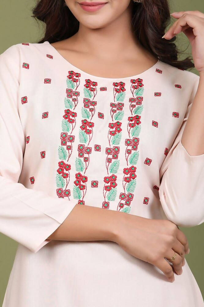 Yufta Women Pink Yoke Design Embroidered Kurta | Grocsy