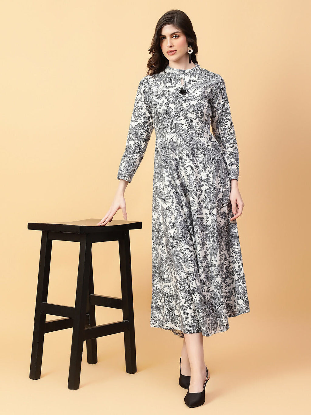 Joban Fashion Grey Cotton Printed & Hand Work Dress | Grocsy