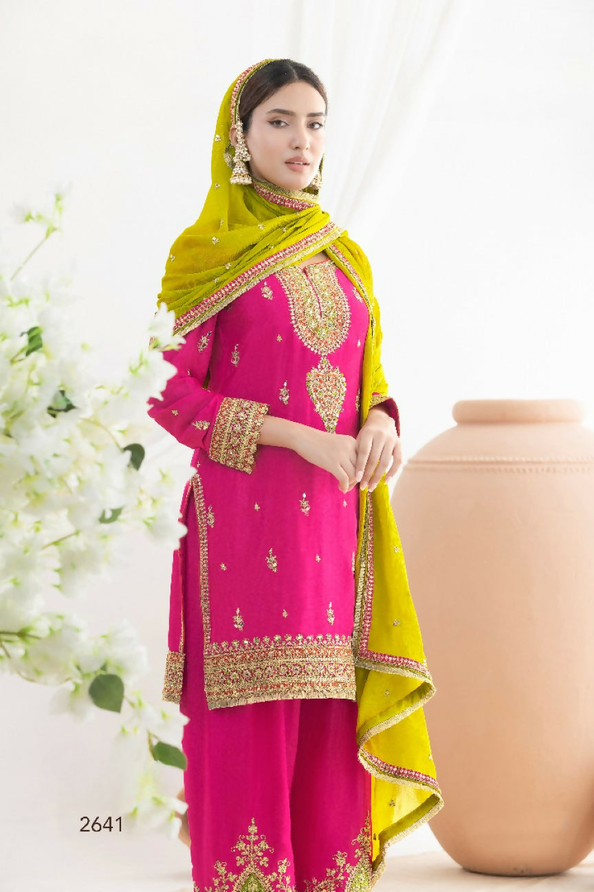 Anaita Pink Chinon Readymade Suit with Embroidery Coding & Sequence Work | Grocsy