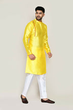 Joban Fashion Yellow Colored Jacquard Silk Fabric Kurta With Straight Fit Pant | Grocsy