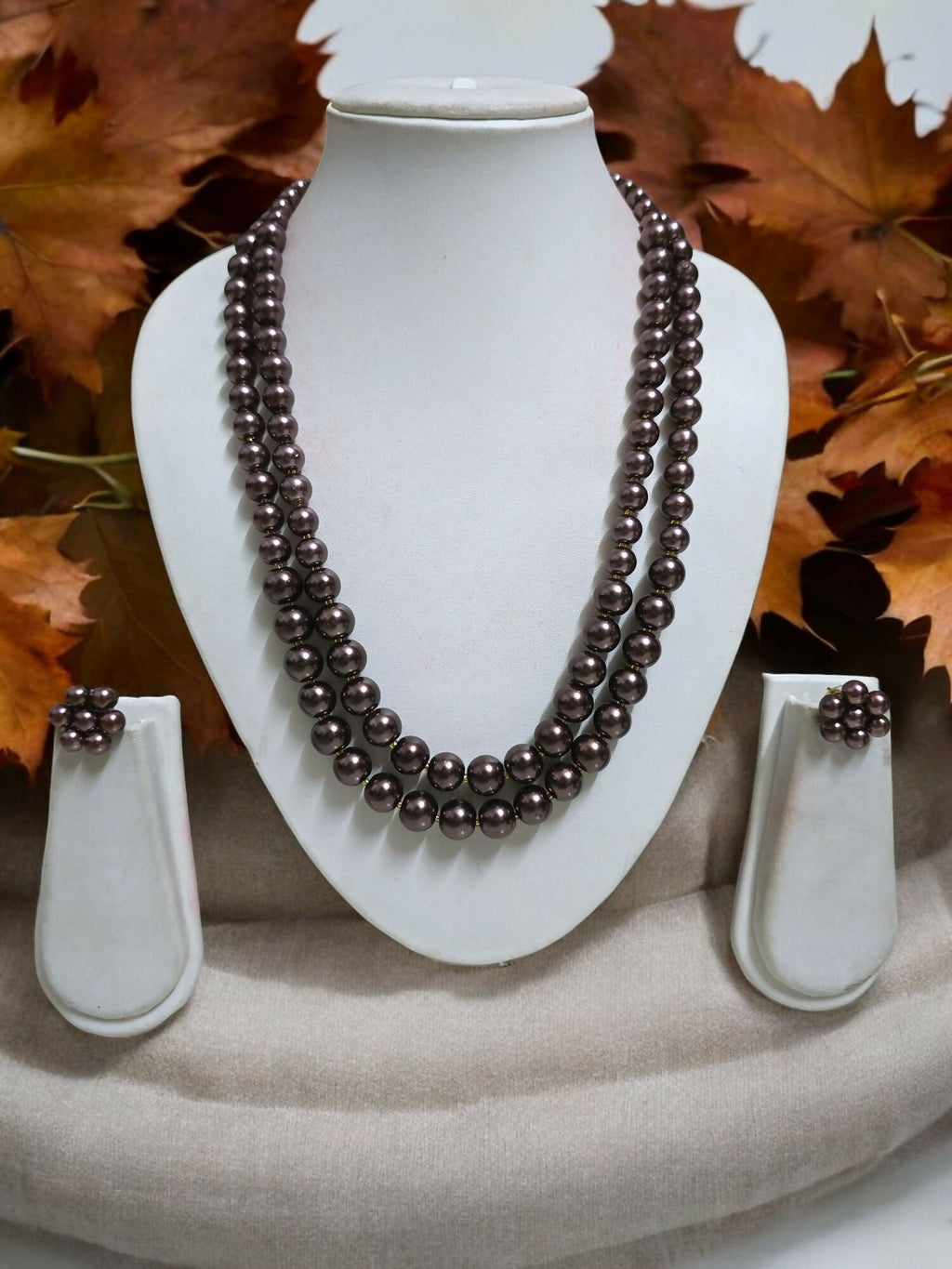 Inhanns Everyday Workwear Pearl Set (Double Layered Pearls) - Chocolate | Grocsy