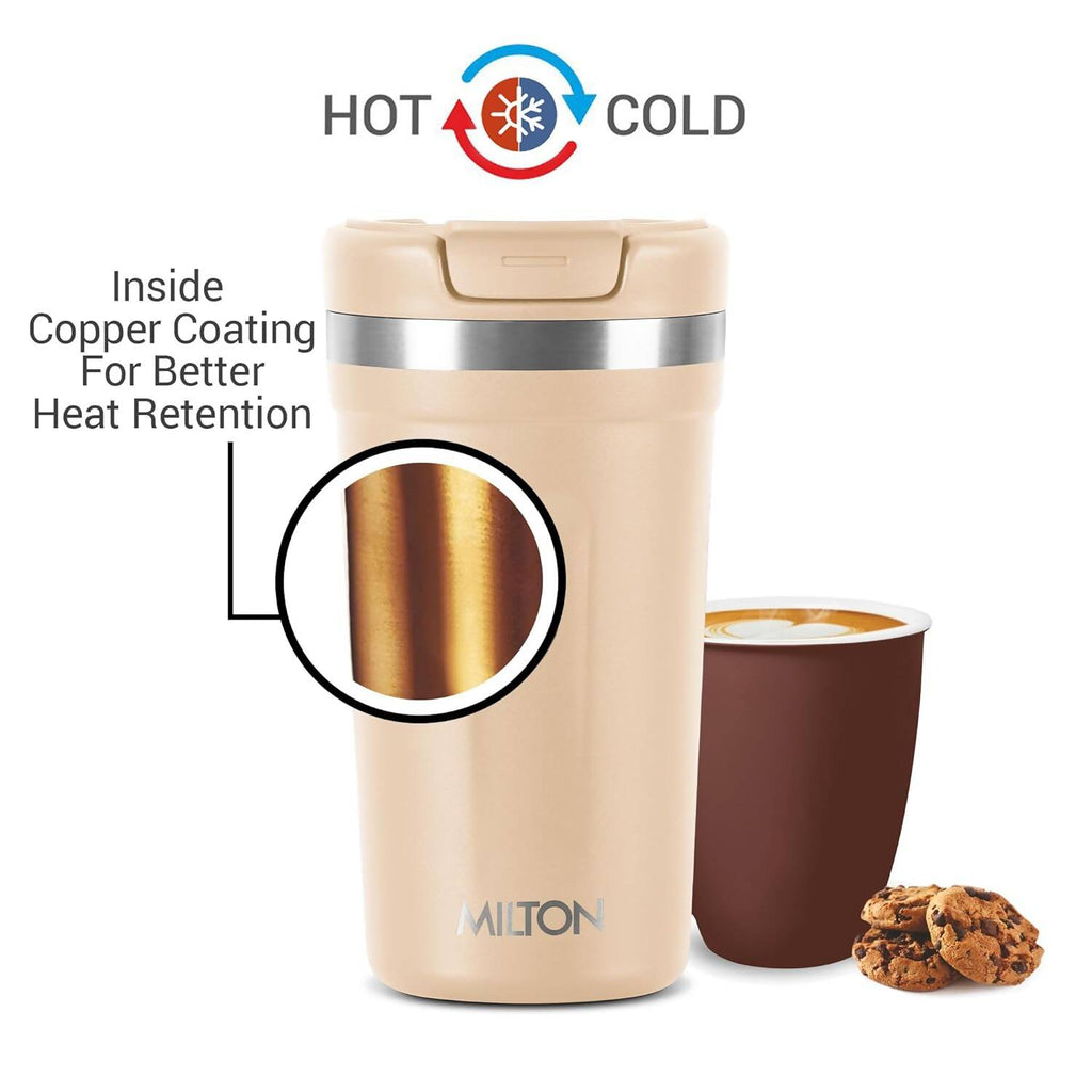 Milton Corral Thermosteel Insulated Coffee Mug Tumbler - 400ml (Cream) | Grocsy