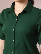 Myshka Women's Green Solid Regular Fit Shirt | Grocsy