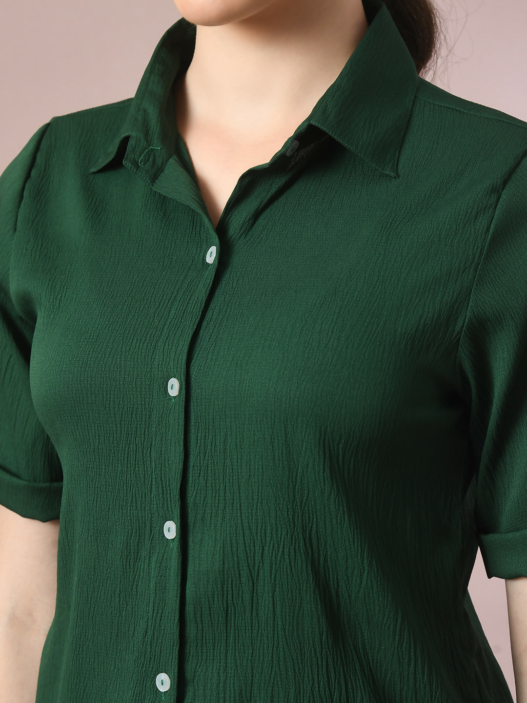 Myshka Women's Green Solid Regular Fit Shirt | Grocsy