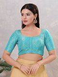 Joban Fashion Women Silk Light-Blue Stitched Blouse | Grocsy