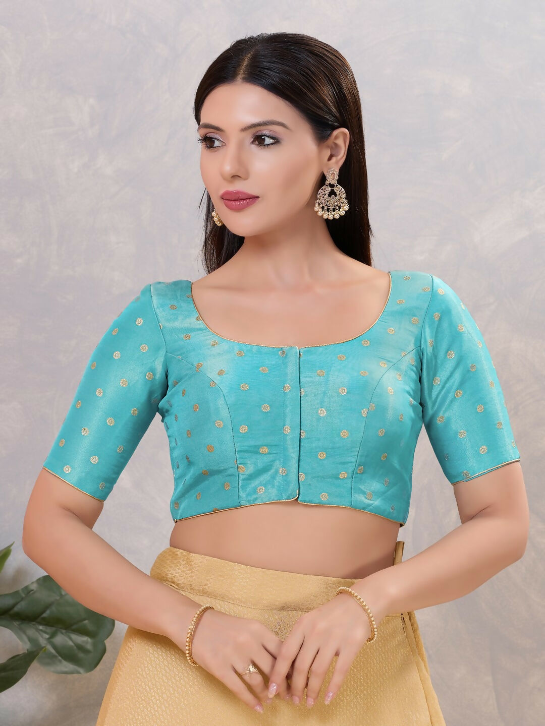 Joban Fashion Women Silk Light-Blue Stitched Blouse | Grocsy