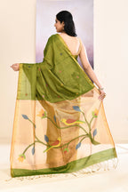 Piyari Fashion Women's Olive Embellished Tissue Jamdani Saree | Grocsy